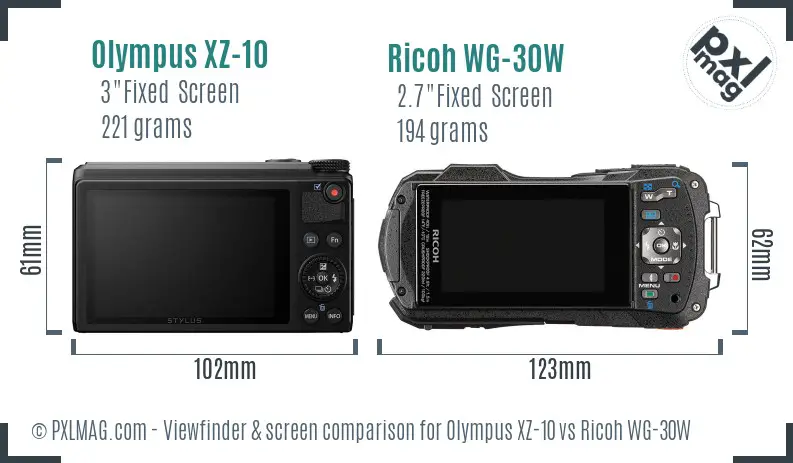 Olympus XZ-10 vs Ricoh WG-30W Screen and Viewfinder comparison