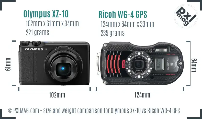 Olympus XZ-10 vs Ricoh WG-4 GPS size comparison