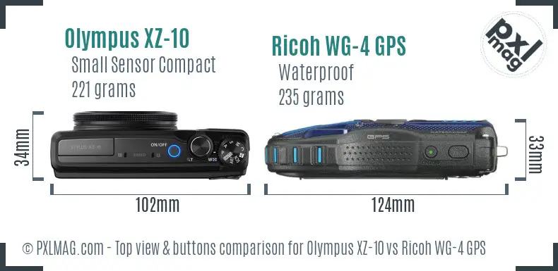 Olympus XZ-10 vs Ricoh WG-4 GPS top view buttons comparison