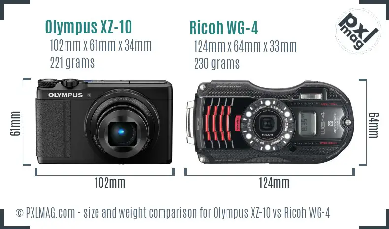 Olympus XZ-10 vs Ricoh WG-4 size comparison