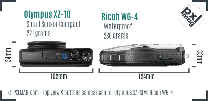 Olympus XZ-10 vs Ricoh WG-4 top view buttons comparison