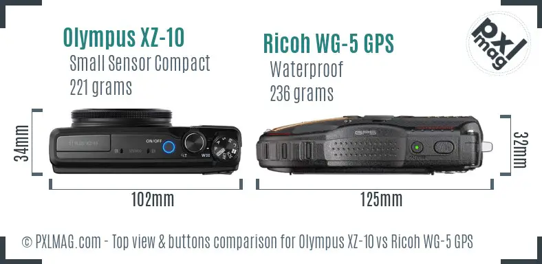 Olympus XZ-10 vs Ricoh WG-5 GPS top view buttons comparison
