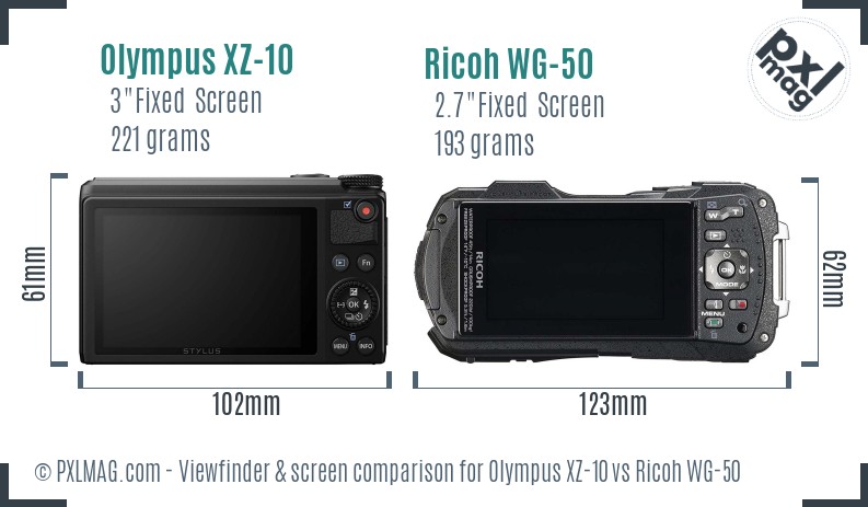 Olympus XZ-10 vs Ricoh WG-50 Screen and Viewfinder comparison