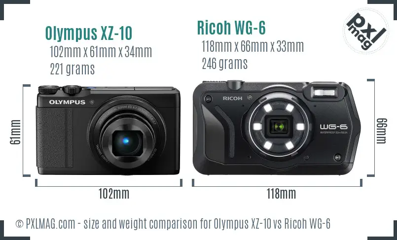 Olympus XZ-10 vs Ricoh WG-6 size comparison