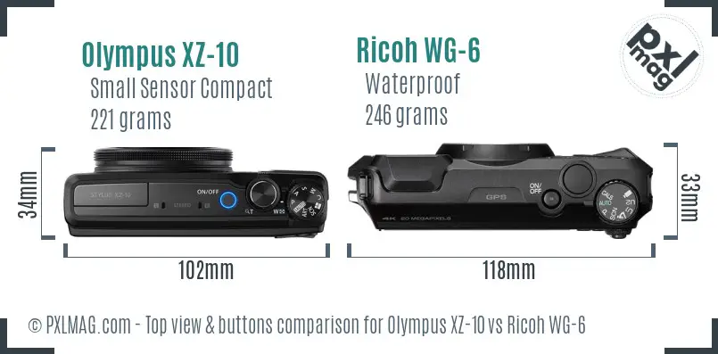 Olympus XZ-10 vs Ricoh WG-6 top view buttons comparison