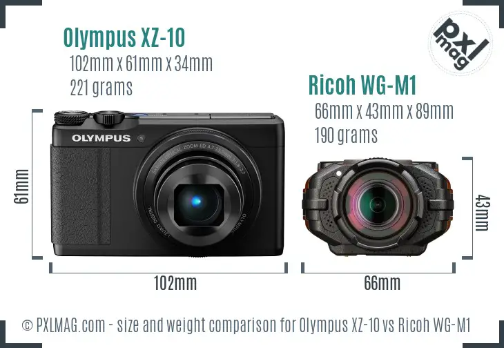 Olympus XZ-10 vs Ricoh WG-M1 size comparison Olympus XZ-10 vs Ricoh WG-M1 size comparison