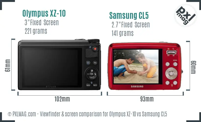 Olympus XZ-10 vs Samsung CL5 Screen and Viewfinder comparison
