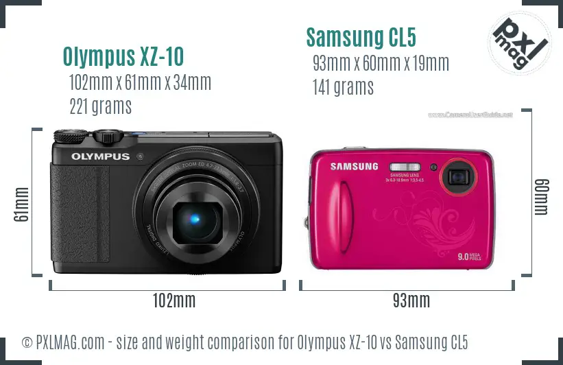 Olympus XZ-10 vs Samsung CL5 size comparison