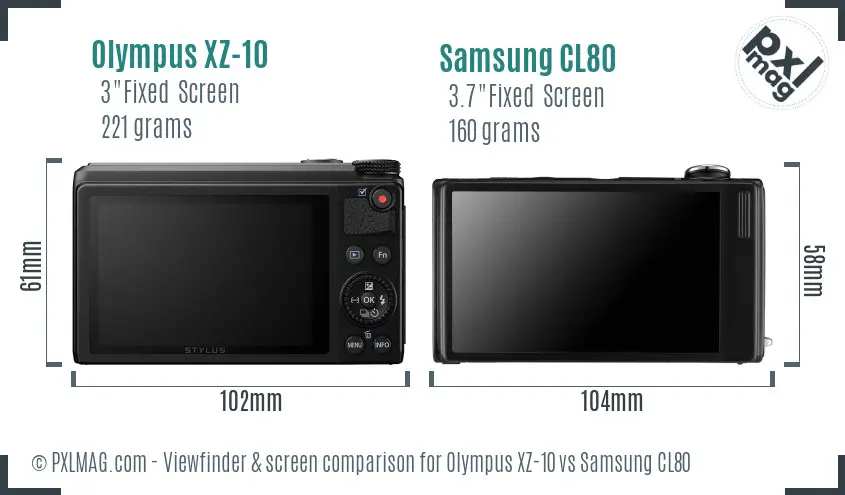 Olympus XZ-10 vs Samsung CL80 Screen and Viewfinder comparison