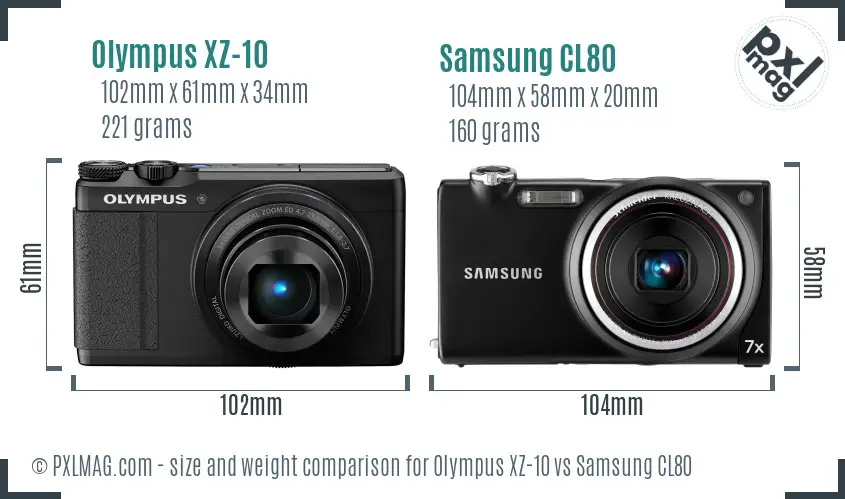 Olympus XZ-10 vs Samsung CL80 size comparison
