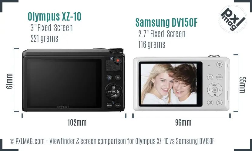 Olympus XZ-10 vs Samsung DV150F Screen and Viewfinder comparison