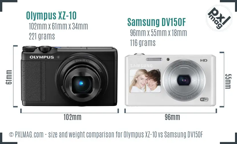 Olympus XZ-10 vs Samsung DV150F size comparison
