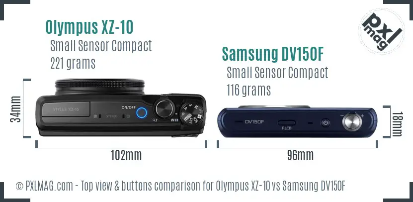 Olympus XZ-10 vs Samsung DV150F top view buttons comparison