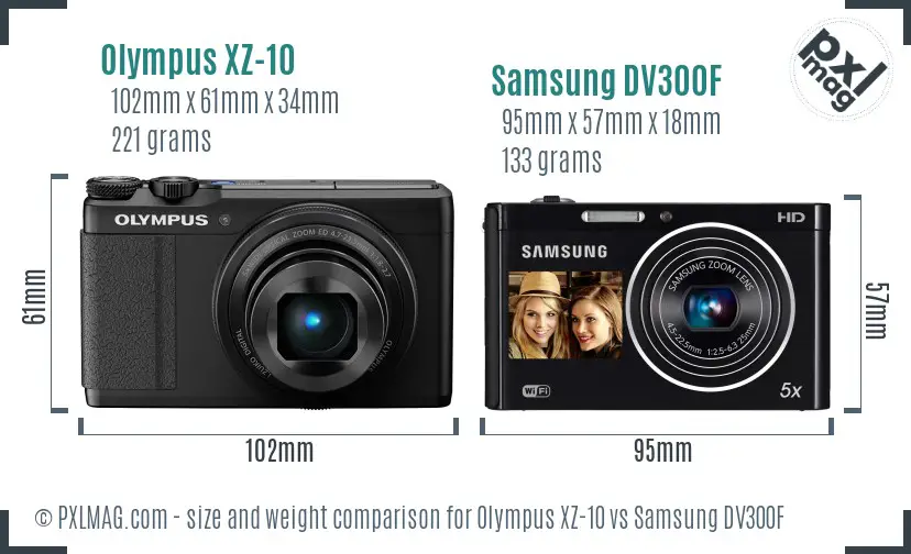 Olympus XZ-10 vs Samsung DV300F size comparison Olympus XZ-10 vs Samsung DV300F size comparison