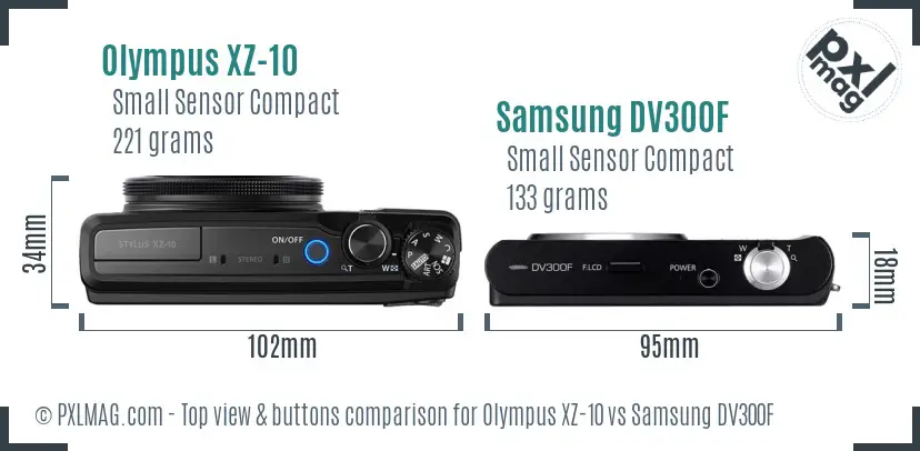 Olympus XZ-10 vs Samsung DV300F top view buttons comparison Olympus XZ-10 vs Samsung DV300F top view buttons comparison