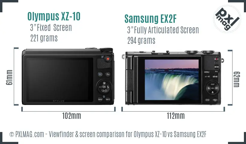 Olympus XZ-10 vs Samsung EX2F Screen and Viewfinder comparison
