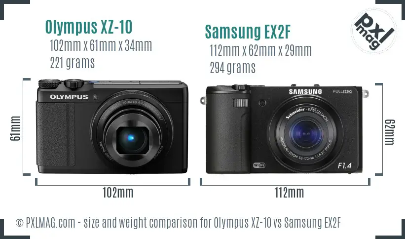 Olympus XZ-10 vs Samsung EX2F size comparison