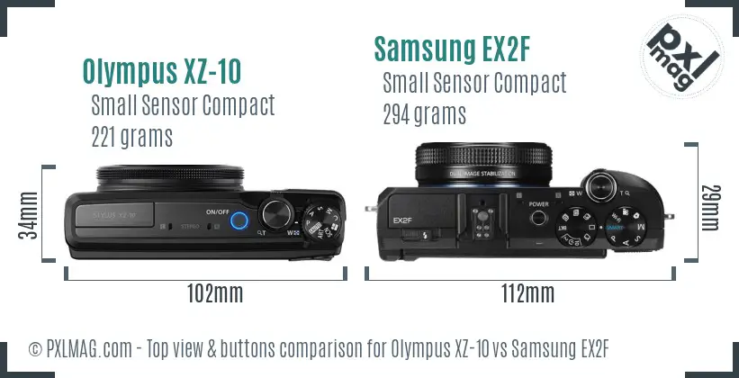 Olympus XZ-10 vs Samsung EX2F top view buttons comparison