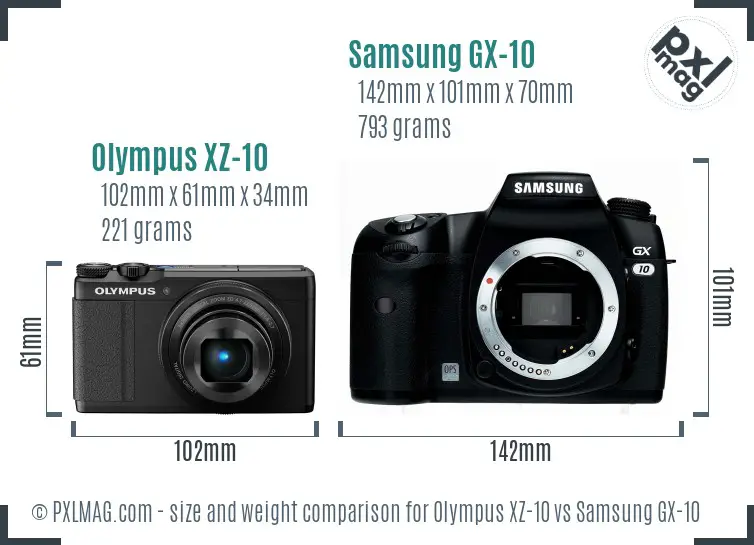 Olympus XZ-10 vs Samsung GX-10 size comparison