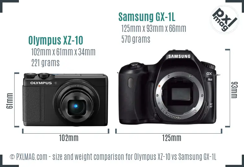 Olympus XZ-10 vs Samsung GX-1L size comparison