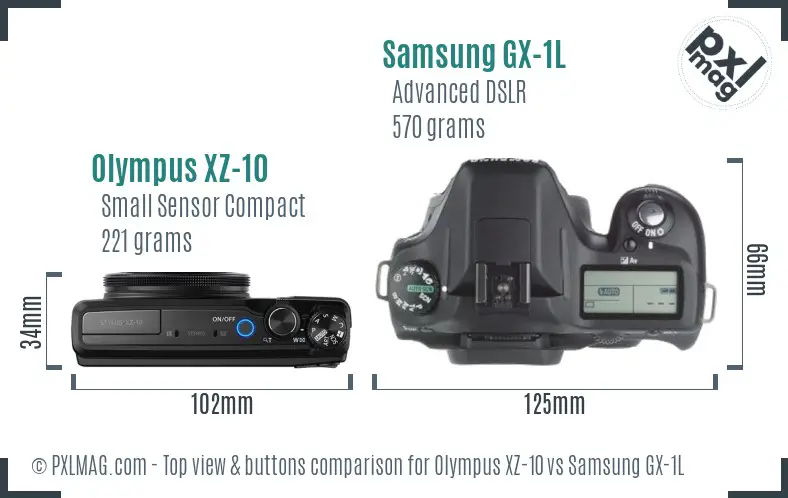 Olympus XZ-10 vs Samsung GX-1L top view buttons comparison