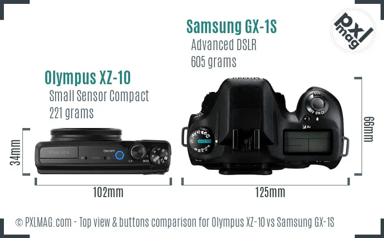 Olympus XZ-10 vs Samsung GX-1S top view buttons comparison