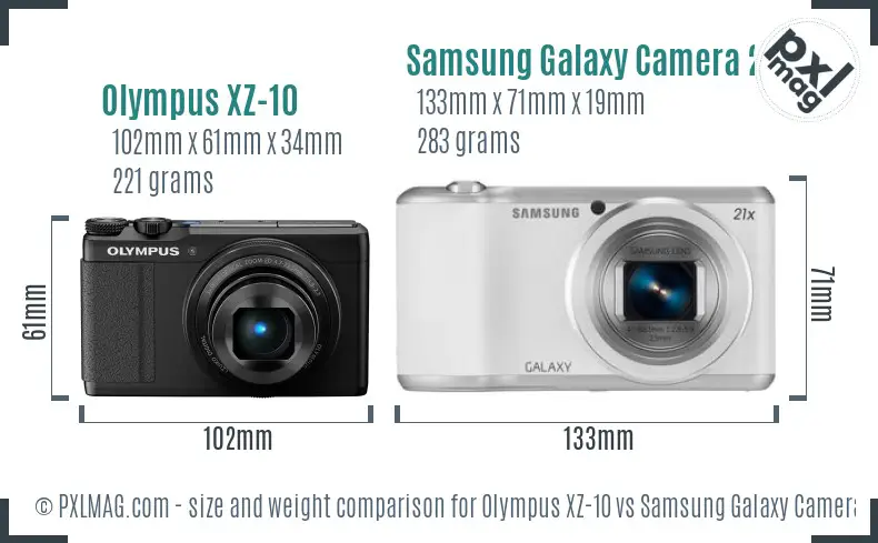 Olympus XZ-10 vs Samsung Galaxy Camera 2 size comparison