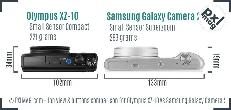 Olympus XZ-10 vs Samsung Galaxy Camera 2 top view buttons comparison