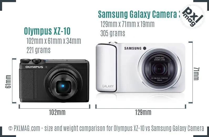 Olympus XZ-10 vs Samsung Galaxy Camera 3G size comparison
