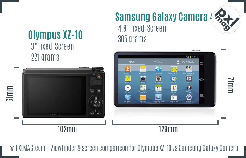 Olympus XZ-10 vs Samsung Galaxy Camera 4G Screen and Viewfinder comparison
