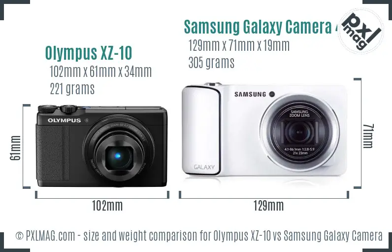 Olympus XZ-10 vs Samsung Galaxy Camera 4G size comparison