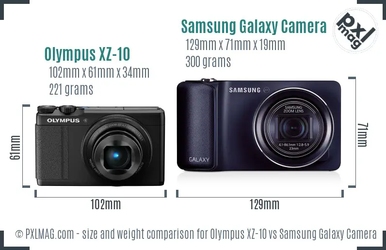 Olympus XZ-10 vs Samsung Galaxy Camera size comparison Olympus XZ-10 vs Samsung Galaxy Camera size comparison