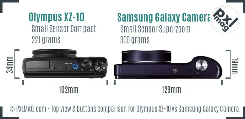 Olympus XZ-10 vs Samsung Galaxy Camera top view buttons comparison Olympus XZ-10 vs Samsung Galaxy Camera top view buttons comparison