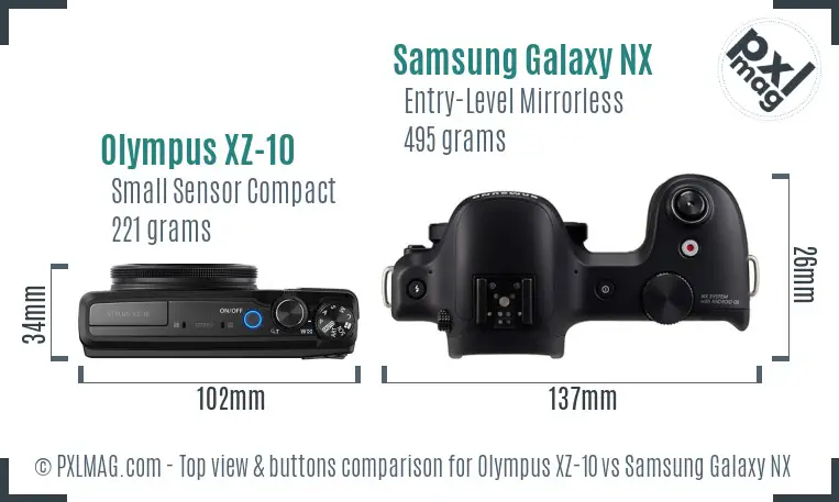 Olympus XZ-10 vs Samsung Galaxy NX top view buttons comparison