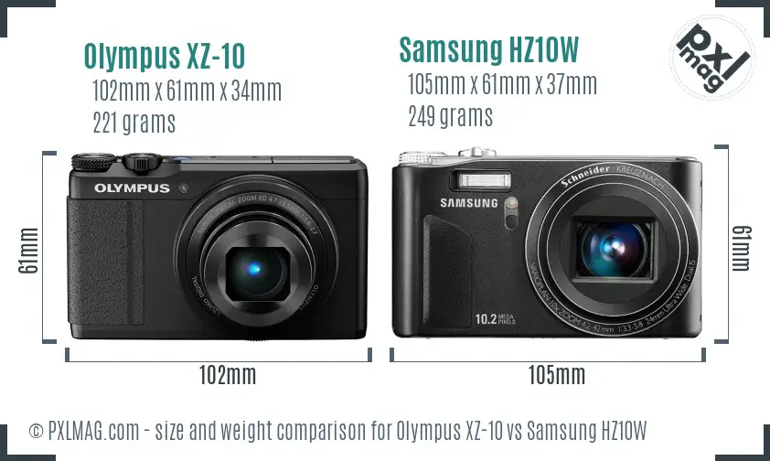 Olympus XZ-10 vs Samsung HZ10W size comparison