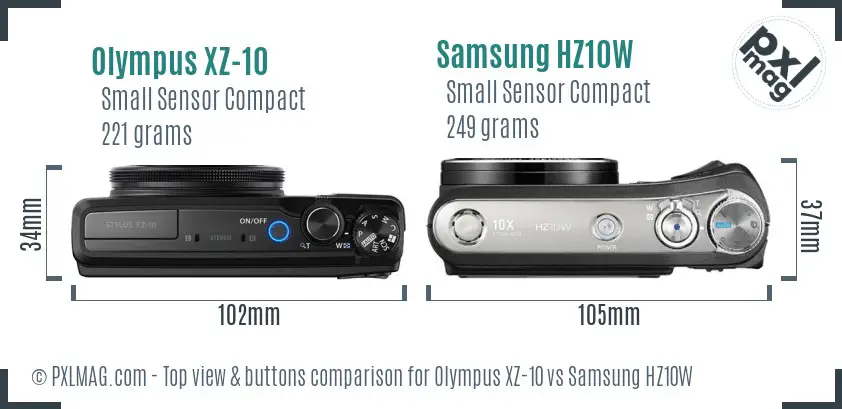 Olympus XZ-10 vs Samsung HZ10W top view buttons comparison