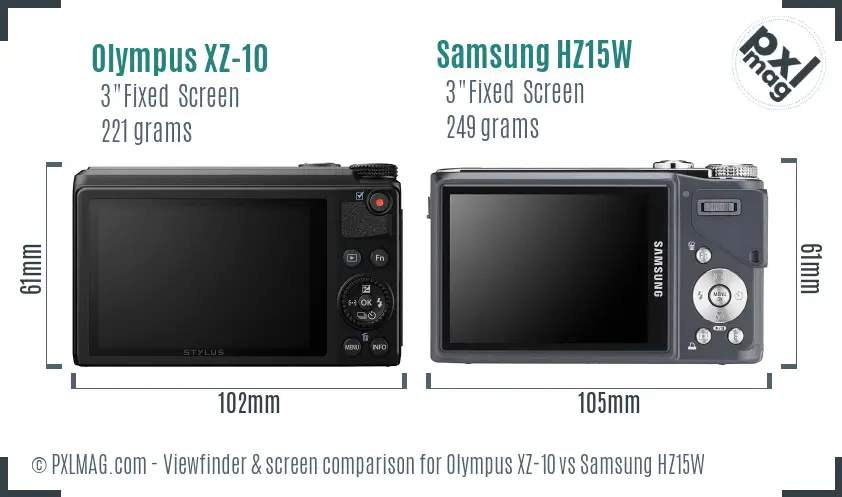 Olympus XZ-10 vs Samsung HZ15W Screen and Viewfinder comparison