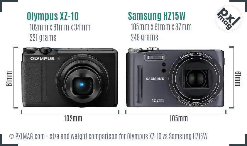 Olympus XZ-10 vs Samsung HZ15W size comparison