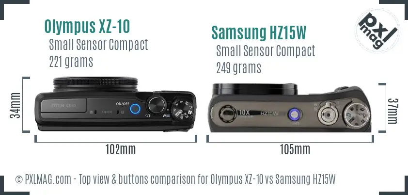 Olympus XZ-10 vs Samsung HZ15W top view buttons comparison