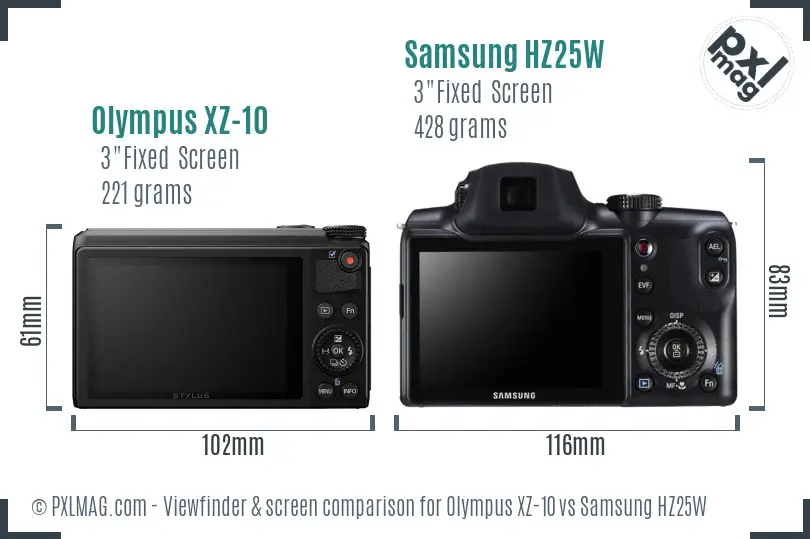 Olympus XZ-10 vs Samsung HZ25W Screen and Viewfinder comparison