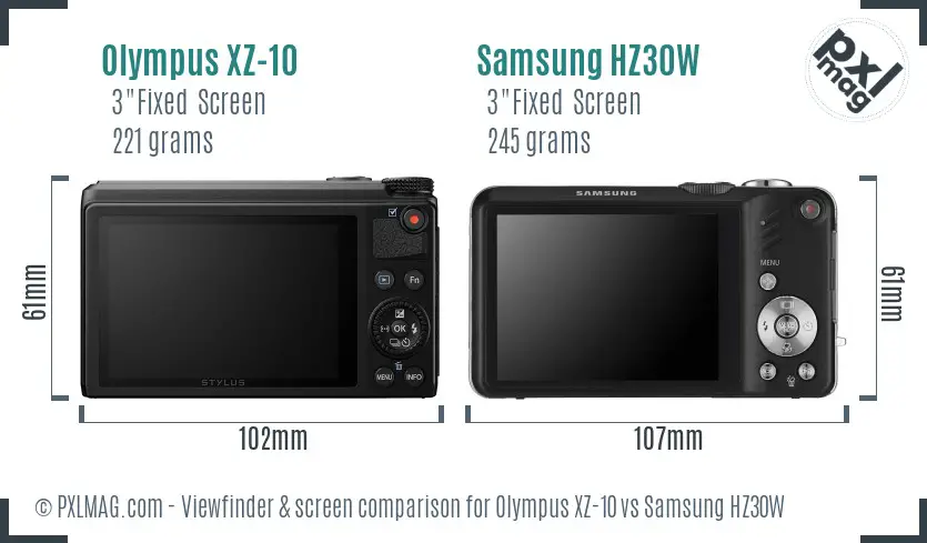 Olympus XZ-10 vs Samsung HZ30W Screen and Viewfinder comparison Olympus XZ-10 vs Samsung HZ30W Screen and Viewfinder comparison