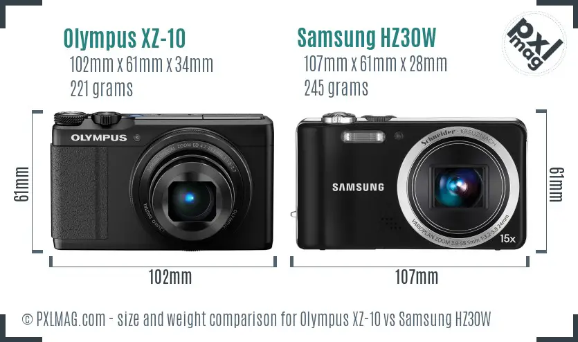 Olympus XZ-10 vs Samsung HZ30W size comparison Olympus XZ-10 vs Samsung HZ30W size comparison
