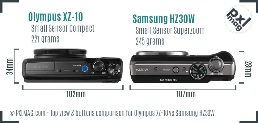 Olympus XZ-10 vs Samsung HZ30W top view buttons comparison Olympus XZ-10 vs Samsung HZ30W top view buttons comparison