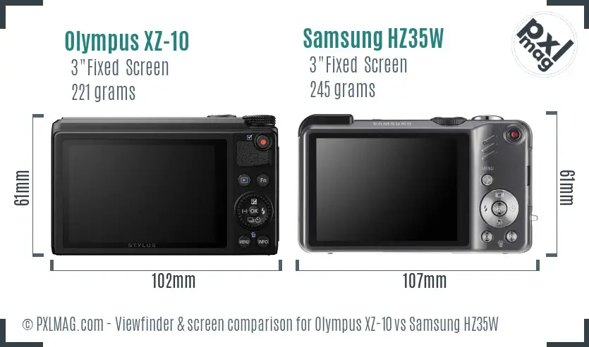 Olympus XZ-10 vs Samsung HZ35W Screen and Viewfinder comparison