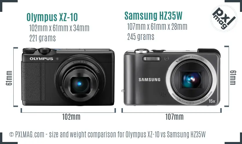 Olympus XZ-10 vs Samsung HZ35W size comparison