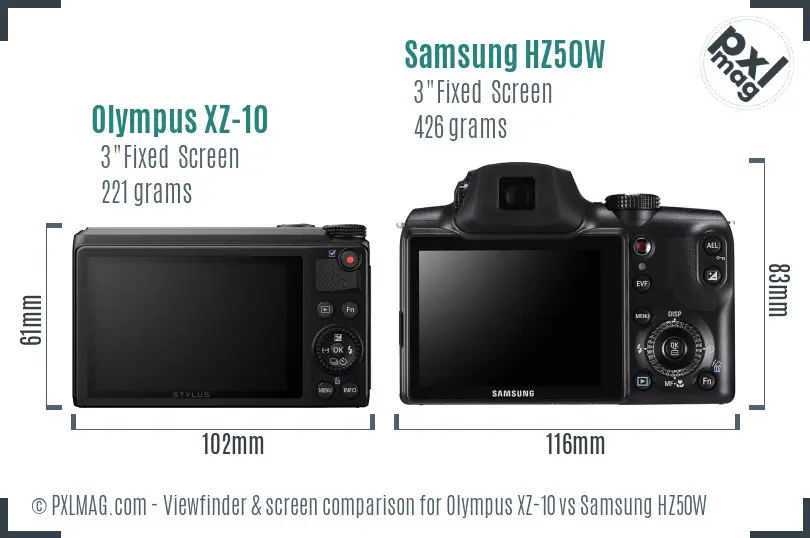 Olympus XZ-10 vs Samsung HZ50W Screen and Viewfinder comparison