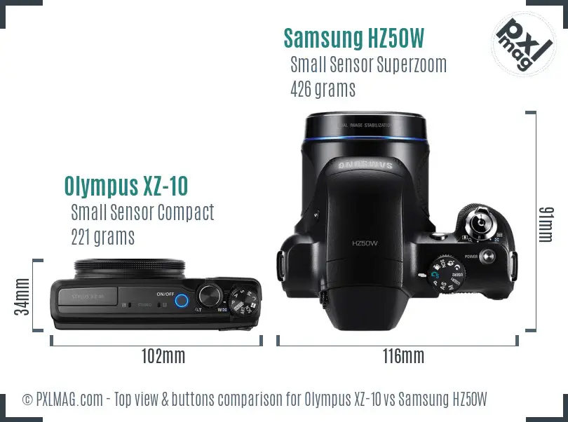 Olympus XZ-10 vs Samsung HZ50W top view buttons comparison