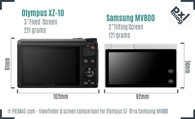 Olympus XZ-10 vs Samsung MV800 Screen and Viewfinder comparison