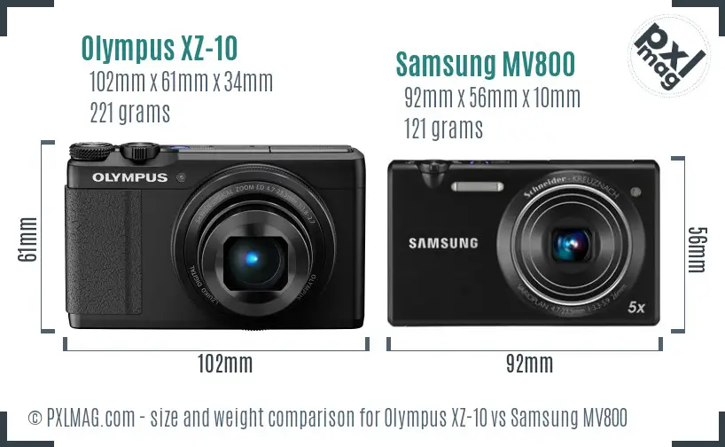 Olympus XZ-10 vs Samsung MV800 size comparison