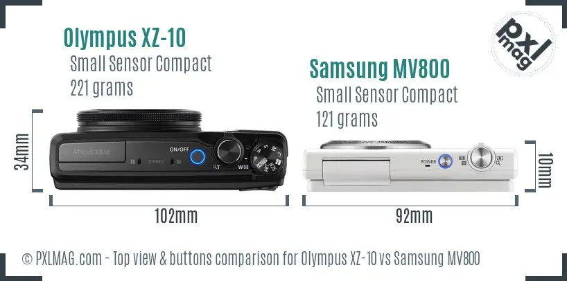 Olympus XZ-10 vs Samsung MV800 top view buttons comparison